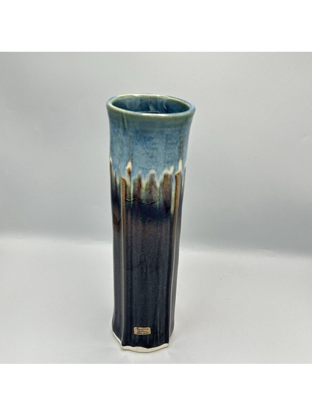 Bill Campbell Art Pottery Vase 11" Drip Glaze Blue & Brown